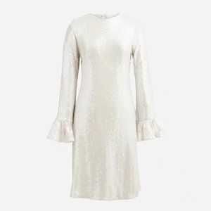 J.Crew Silver Winter Garden Bell Sleeve Mini Dress in Sequin Size 14 NWT $268